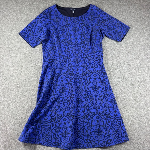 Lands End Sheath Dress Womens 1X  Purple Black Pattern Short Sleeve Damask Print - Picture 1 of 9